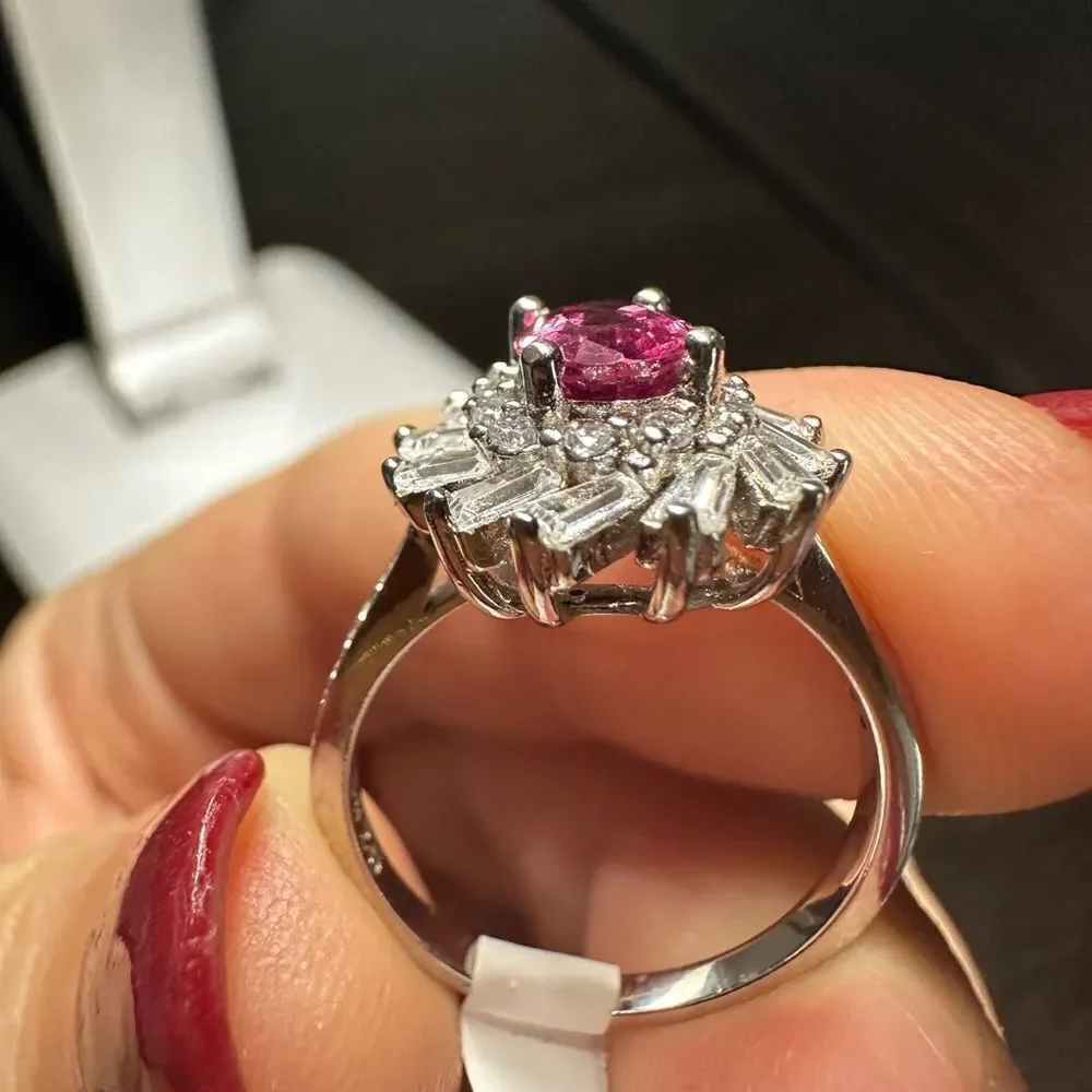 Genuine 1ct‎ rhodalite garnet, CZ diamonds all set in solid .925 ring!